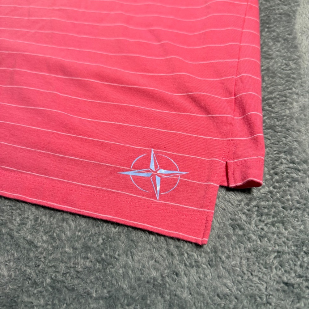 BDRADDY Mens L Coral Pink Striped Pima Cotton Stretch Golf Polo Shirt River Oaks - Picture 4 of 8